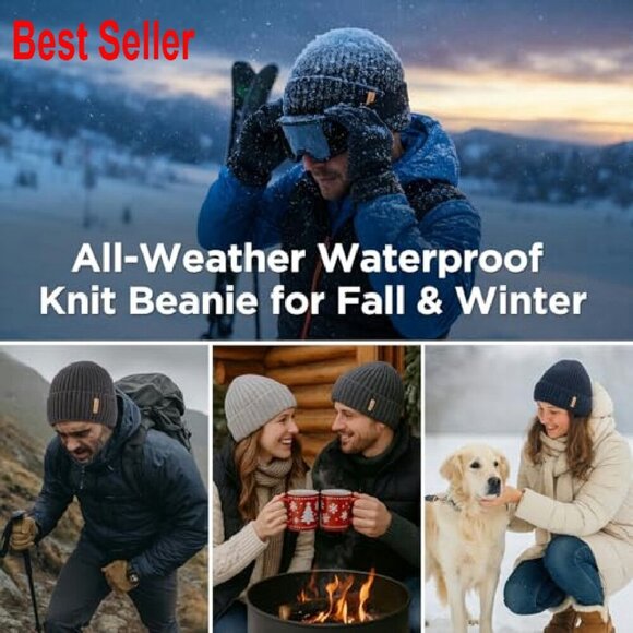 Waterproof Fleece Lined Beanie Winter Warm Skull Cap Unisex Thermal main image 8